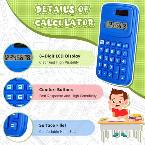 Vista 3 de LEIFIDE Paquete de 12 calculadoras de bolsillo, calculadora básica de 4 funciones, pantalla de 8 dígitos, funciona con pilas, para escritorio