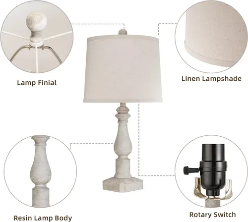Vista 5 de Juego de 2 lámparas de mesa rústicas de 23 pulgadas para sala de estar, dormitorio, lámparas tradicionales de resina para mesita de noche para sala