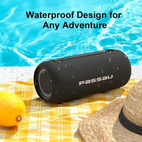 Vista 7 de Passau Altavoces Bluetooth portátiles con sonido estéreo de pico de 40 W, radiadores pasivos, graves profundos, reproducción durante todo el día
