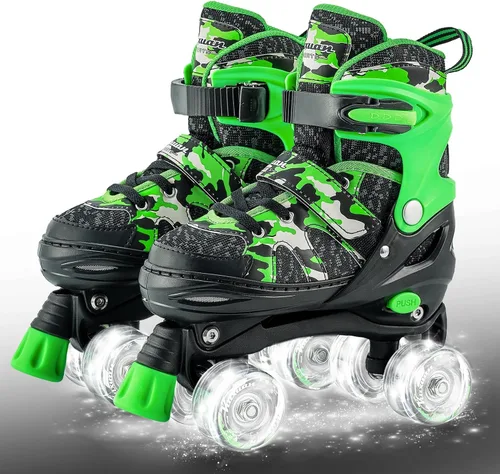 Vista 9 de Kuxuan Skates Patines ajustables de camuflaje para niños y niñas con ruedas iluminadas, divertidos patines iluminadores para niños, niñas y jóvenes