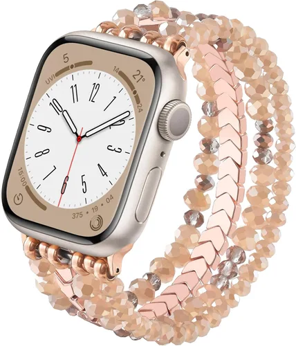 Vista 25 de MOFREE - Pulsera de cuentas compatible con Apple Watch Band de 1.496 in/1.575 in/1.614 in/1.65 in (38, 40, 41 y 42 mm) Series Negro/Oro