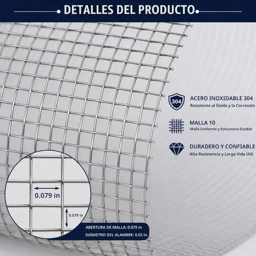 Vista 4 de Malla de alambre de acero inoxidable 304 23,6 pulgadas x 10 pies - 10 malla 1.48 ft m diámetro Hardware paño