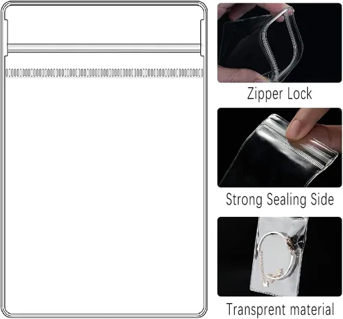 Vista 5 de WEDDINGHELPER Bolsas de joyería, pequeñas bolsas de plástico autosellantes con cierre transparente de PVC para guardar pulseras, anillos, aretes
