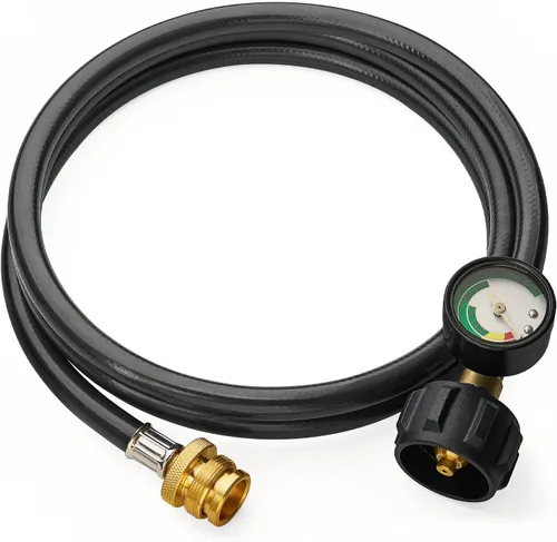 Vista 8 de CALPOSE Manguera adaptadora de propano de 3 pies con calibre, adaptador de 1 libra a 20 libras que convierte electrodomésticos de 1 libra en tanques