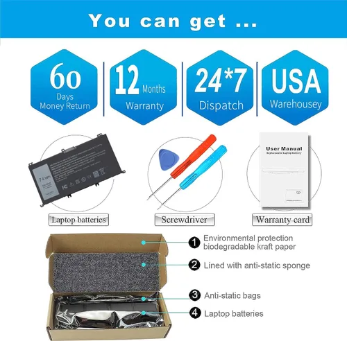 Vista 7 de Batería de portátil 74WH 357F9 para Dell Inspiron 15 7000 Gaming 15 7559 i7559 7557 i7557 7567 5577 5576 756 7759 i7559-5012GRY i5577-733 42BLK-PUS