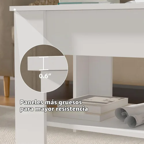Vista 6 de Mesa de centro elevable con almacenamiento para sala de estar, mesa consola de madera rústica, mesa de té central de escritorio oculta para muebles