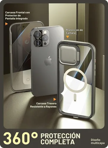 Vista 3 de i-Blason Funda magnética para iPhone 15 Pro Max con soporte para cámara [compatible con MagSafe] [Protección de grado militar] Funda transparente