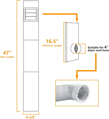 Vista 2 de LBG Products Kit de ventana de ventilación para secadora con cubierta de ventilación de cierre automático con pantalla para manguera de ventilación