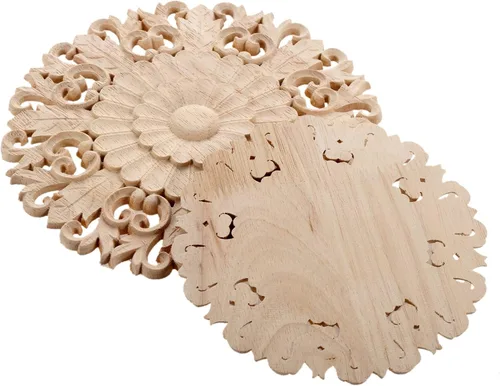 Vista 5 de MUXSAM Apliques de madera tallada en madera, calcomanías redondas de madera ornamentadas para armario, puerta, armario, cajón, pared, techo, 1