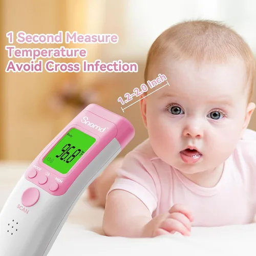 Vista 5 de Termómetro digital infrarrojo sin contacto para la frente para adultos, niños y bebés, termómetro médico de grado 3 en 1 con indicador de fiebre