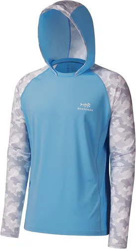 Vista 18 de BASSDASH Camisa de pesca de rendimiento UPF 50 para hombre, sudadera con capucha de camuflaje de manga larga FS17M