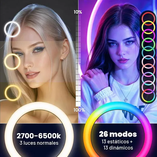 Vista 7 de Anillo de luz para selfie de 12 pulgadas con soporte para trípode extensible de 73 pulgadas: luces de escritorio para selfie PEYOU, luces de anillo
