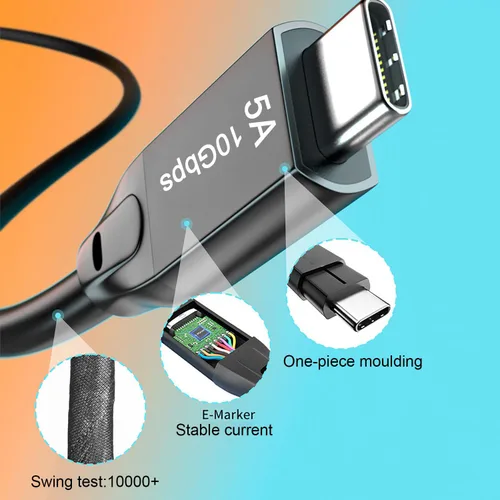 Vista 6 de Cable USB C a USB C 3.1 de 6.6 pies, cable USB 3.1 Gen 2 de 10 Gbps, cable de monitor 4K @60Hz y carga rápida de 100 W con marca E para Thunderbolt