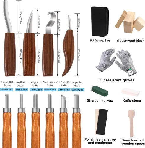 Vista 2 de Kit de tallado de madera, 23 piezas de herramientas de tallado de madera con 4 cuchillos de tallado de madera, 6 cuchillos de detalle, 6 bloques