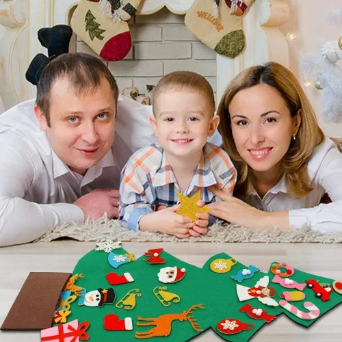 Vista 5 de OurWarm Árbol de Navidad de fieltro para niños, árbol de Navidad de 3 pies con 30 adornos de purpurina para niños, regalos de Navidad, decoración