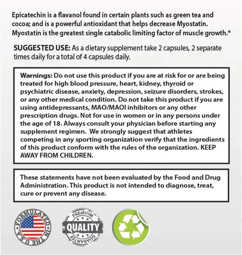 Vista 4 de EPICATECHIN - 60 cápsulas - 300 mg por porción Maximiza el crecimiento muscular - Aumenta la síntesis de proteínas, ganancias, músculo magro