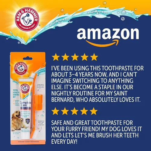 Vista 9 de Arm & Hammer Complete Care - Kit dental para perros, pasta de dientes enzimática para perros con sabor a pollo, cepillo de dientes y cepillo