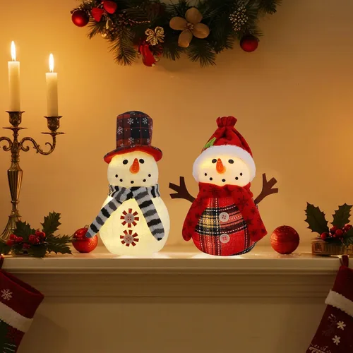 Vista 6 de Sancodee - Decoraciones de mesa de Navidad, 2 piezas, muñecos de nieve con luces LED blancas cálidas, decoración de mesa de muñecos de nieve