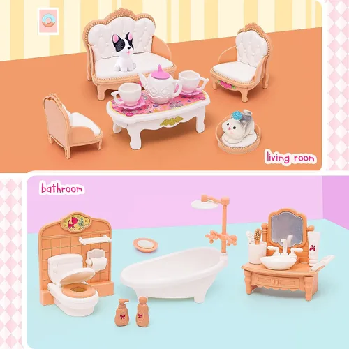 Vista 3 de HAPGFS Muebles Mini de Casa de Muñecas, Set de 45 Piezas de Muebles para Casa de Muñecas, Accesorios para Juego Simulado, Dormitorio, Sala de Estar