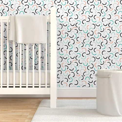 Vista 6 de Peel & Stick Wallpaper Swatch - Abstract Circles Mint Coral Geometric Scandinavian Memphis Style Circle Pastel Custom Removable Wallpaper by