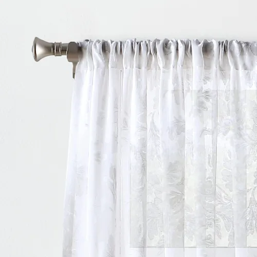 Vista 6 de Martha Stewart Aster Acanthus - Par de paneles de cortinas semitransparentes con bolsillo para barra, 84 pulgadas, color blanco