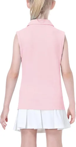 Vista 5 de EXARUS Camisetas polo de golf para niñas, sin mangas, cuello en V, tenis, atléticas, para ejercicio escolar de 5 a 12 años
