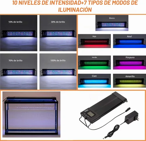 Vista 2 de hygger Luz LED de encendido y apagado automático para acuario de 12 a 17 pulgadas, regulable, 7 colores, espectro completo, para tanque de agua