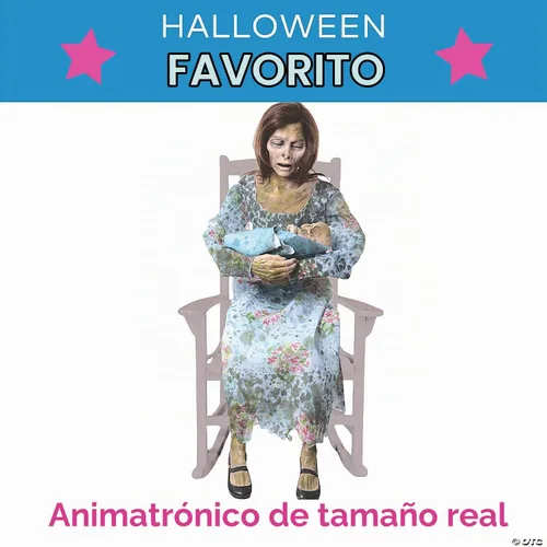 Vista 2 de Morris Costumes Accesorio de casa embrujada de tamaño real – Mami mohosa mecedora con bebé zombi espeluznante, movimiento animado, decoración