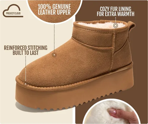 Vista 3 de Project Cloud - Botines de piel 100% auténtica para mujer, botas de plataforma Castaño