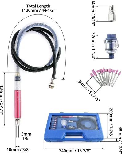 Vista 6 de QWORK Molinillo de Aire Micro, 1/8" Mini Herramienta de Pulido y Corte de Lápiz Molinillo Neumático de Troquel de Lápiz, 65000 RPM de Velocidad Libre