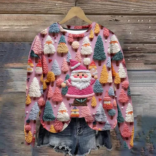 Vista 2 de 2024 Funny Tops for Women Cute 3D Santa Printed Sweatshirts Novelty Long Sleeve Shirts Casual Christmas Party Shirt