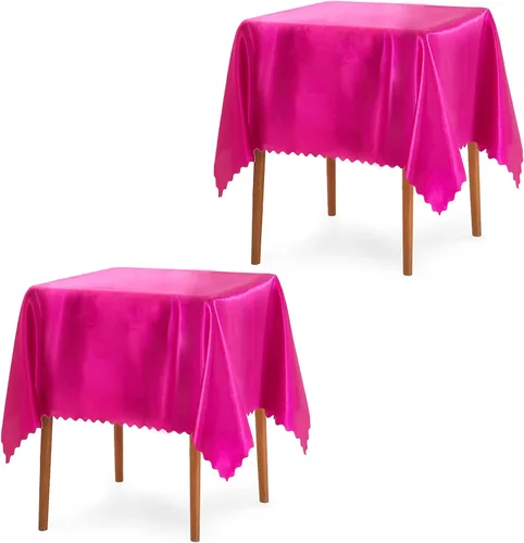 Vista 10 de P Pothuiny Paquete de 2 manteles cuadrados de satén beige de 54 x 54 pulgadas, manteles de satén superpuestos para decoración de mesa de tela suave