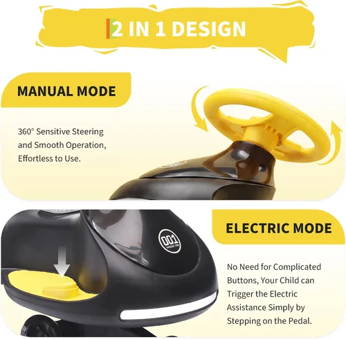 Vista 6 de GarveeLife 12V Electric Wiggle Car with Pedal for Kids, Black