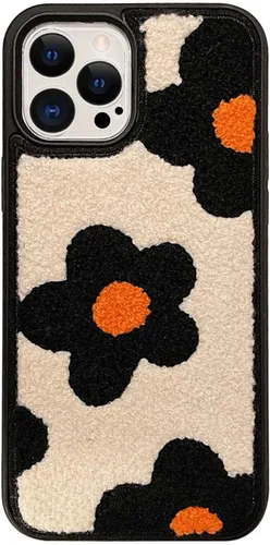 Vista 10 de Funda de teléfono geométrica de felpa cálida retro compatible con iPhone 14 Pro, elegante funda abstracta con bordado de toalla, funda protectora