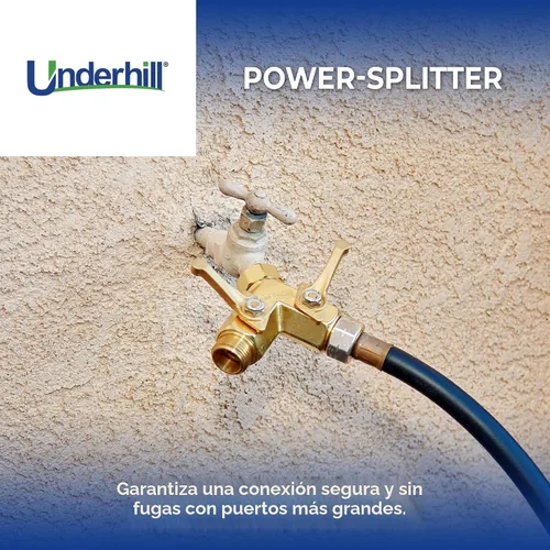 Vista 2 de Underhill - Divisor de manguera Y de jardín de 2 vías, resistente, conector de grifo de bib de alta capacidad con válvulas de cierre de agua, metal