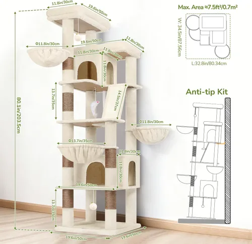 Vista 6 de Globlazer Árbol para gatos extra grande, torre de 80 pulgadas XXL de altura, árbol para gatos alto para múltiples gatos de interior, gatos adultos