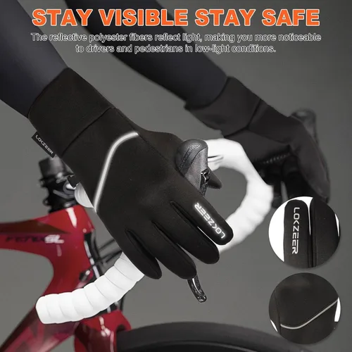 Vista 5 de Guantes de ciclismo de invierno para hombres y mujeres guantes térmicos impermeables con pantalla táctil y palma antideslizante, guantes ligeros