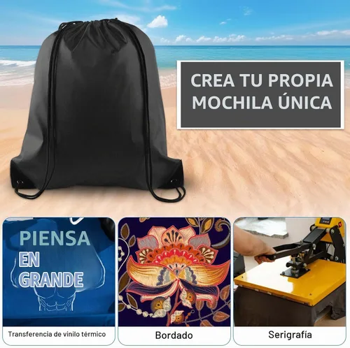 Vista 4 de KUUQA Mochila con cordón a granel, bolsas de almacenamiento para deporte, gimnasio, viajes, Negro, Viajar