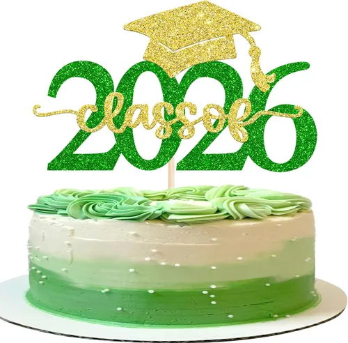 Vista 41 de Rsstarxi 1 paquete de decoración de pastel con purpurina para la clase de 2026, decoraciones de graduación 2026, tapa de felicitaciones