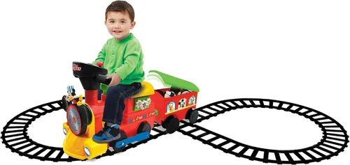 Vista 5 de Kiddieland Toys Limited - Mickey Choo, alimentado por batería, de 12 meses a 36 meses con Caboose & Tracks Ride On, los colores reflejantes pueden