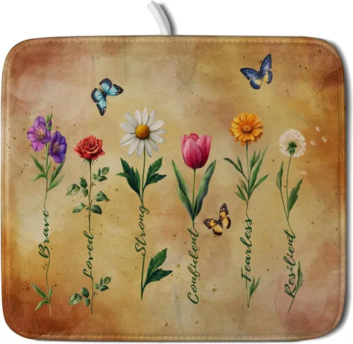 Vista 13 de Tapete de secado de platos de cabaña rústica, tapete escurridor de vida silvestre de oso del bosque, alce, 18 x 24 pulgadas, almohadilla escurridor