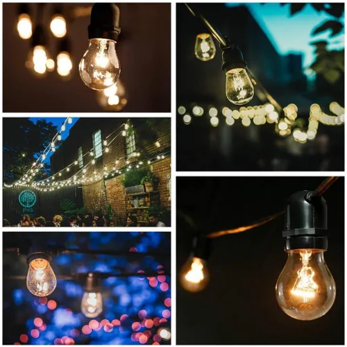 Vista 8 de Hometown Evolution, Inc. Cadena de luces comerciales E26 con cable de calibre 16 (S14 bombillas transparentes de 11 W, 100 pies 50 zócalos)