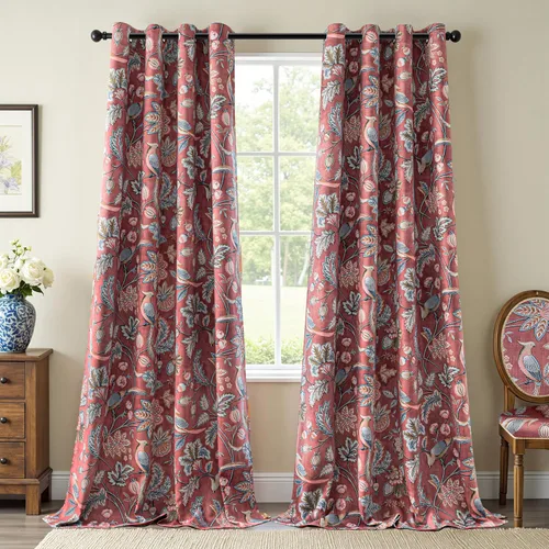 Vista 37 de MYSKY HOME Cortinas florales para puerta francesa de 40 pulgadas de largo, juego de 2 cortinas opacas de privacidad con bolsillo para barra A-verde