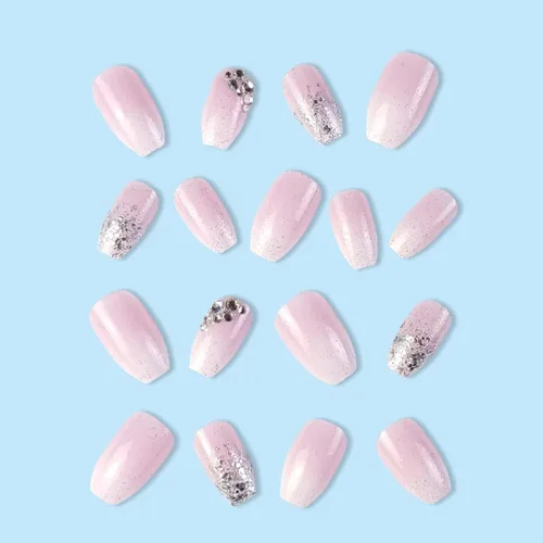Vista 26 de Uñas postizas francesas a presión, uñas postizas largas de acrílico con forma de ataúd de cobertura completa, uñas postizas de bailarina