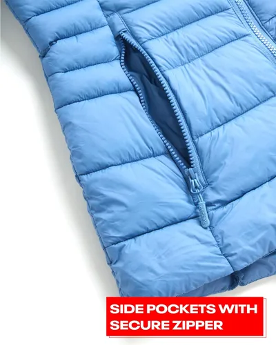 Vista 4 de Reebok Chaqueta para mujer, abrigo ligero acolchado, cuello protector de tormentas, abrigo rompevientos para mujer, S-XL