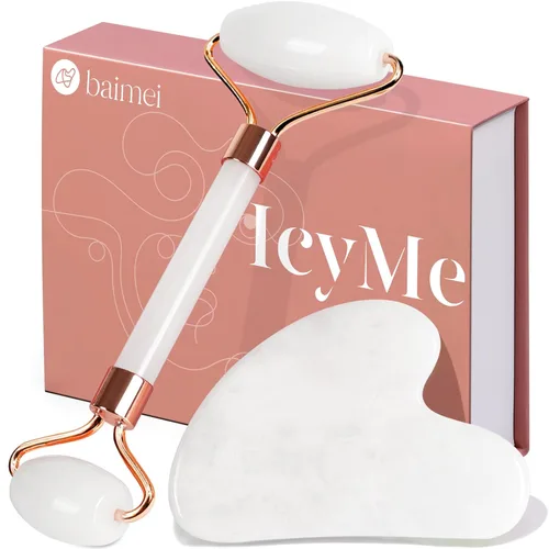Vista 11 de BAIMEI IcyMe Gua Sha y rodillo de jade - Herramientas faciales, rodillo facial y juego de Gua Sha para reducir la hinchazón y el enrojecimiento