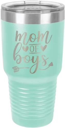 Vista 20 de MOM OF BOYS Vaso negro de 30 onzas con popote y tapa superior deslizante Taza de viaje de acero inoxidable Comparar con Yeti Rambler