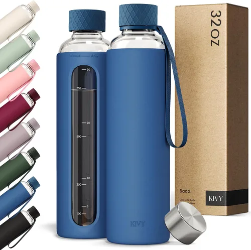 Vista 16 de KIVY Botella de agua de vidrio con funda de silicona de 22 oz