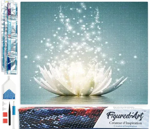 Vista 16 de Figured'Art Kit de arte de pintura de diamantes para adultos de 16 x 20 pulgadas, taladro cuadrado completo 5D en el lago, lienzo enrollado