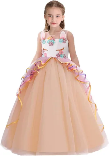 Vista 12 de Vestido de princesa para niñas, disfraz de unicornio sin mangas, arco iris, fiesta, cumpleaños, boda, Navidad, Halloween, carnaval # Multicolor